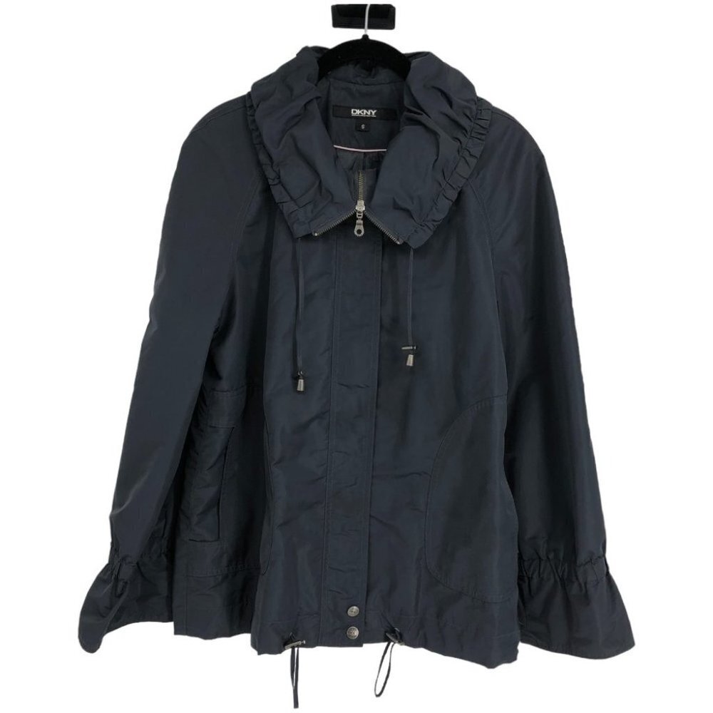 DKNY Black utility style rain jacket oversized collar small